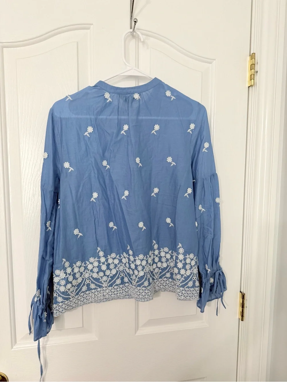 J. Crew Blue Embroidered Floral Peasant Top